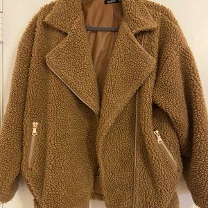 Boohoo Teddy Coat in Brown size 6